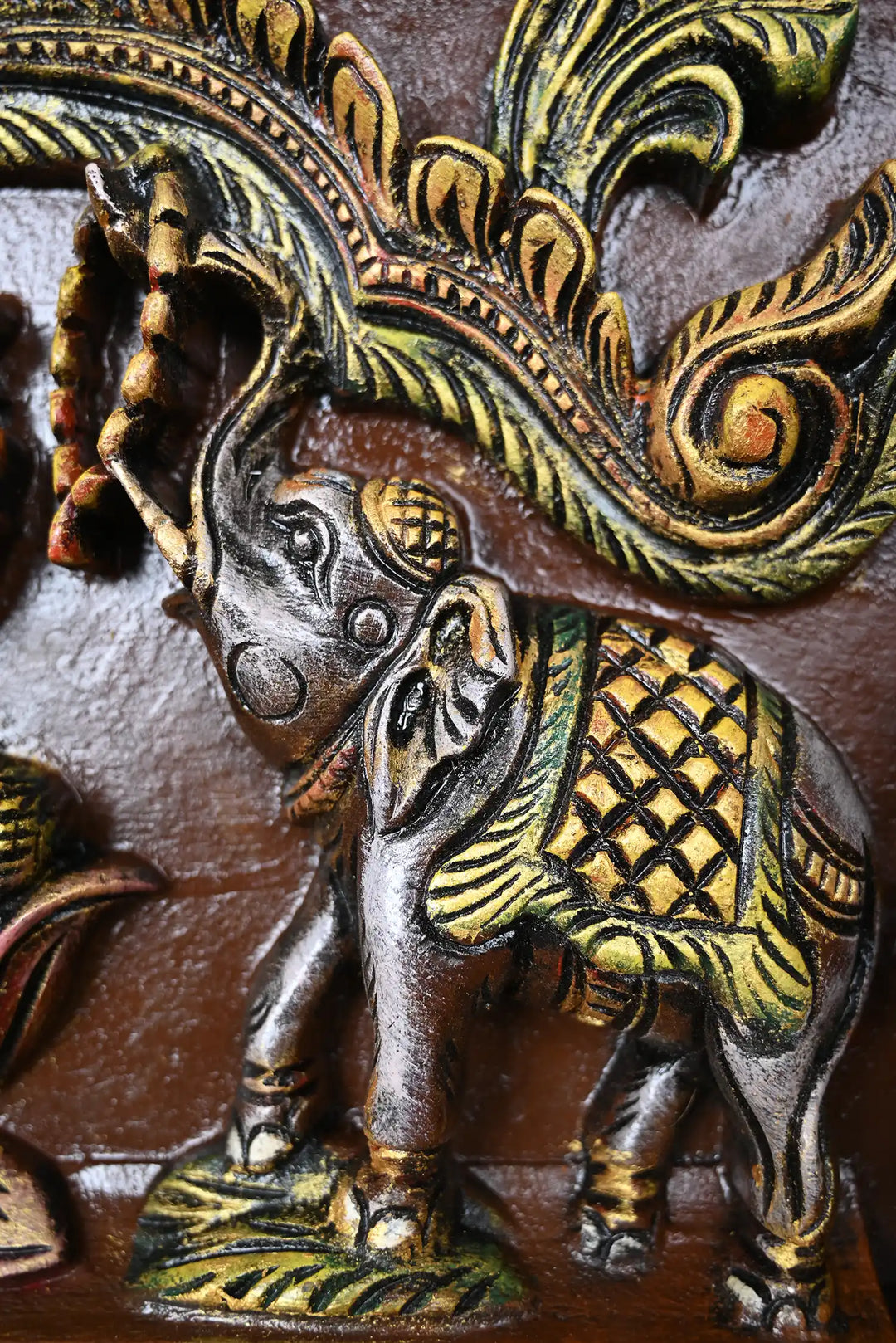 41" Multicoloured Gajalakshmi wooden wall panel