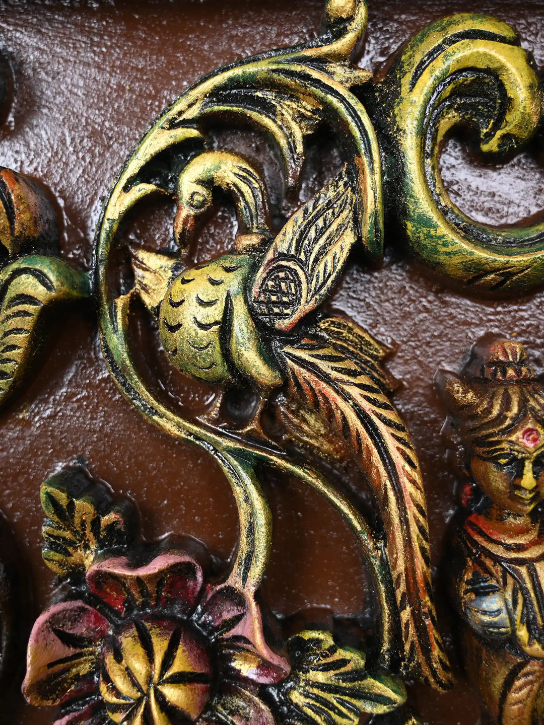 41" Multicoloured Gajalakshmi wooden wall panel