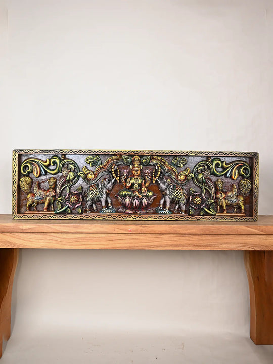 Gajalakshmi wooden panel