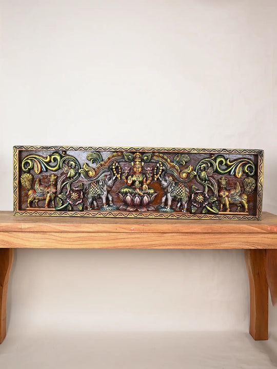 Gajalakshmi wooden panel