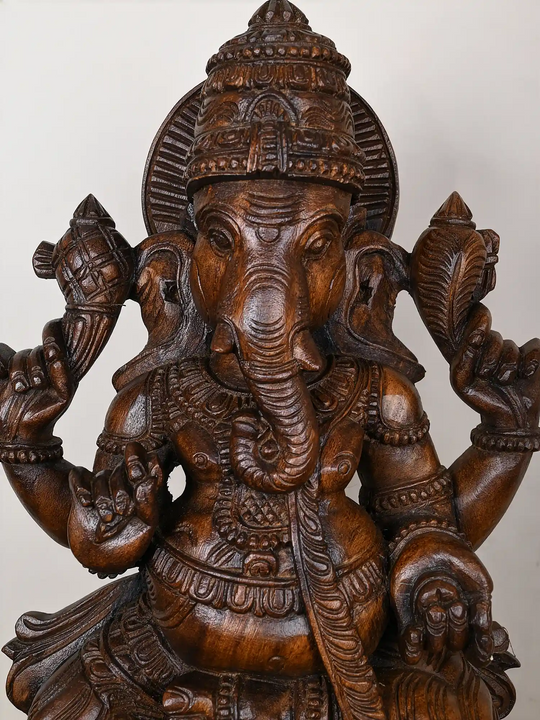 Exquisite Handcrafted Lord Ganesha Wooden Idol 2Ft