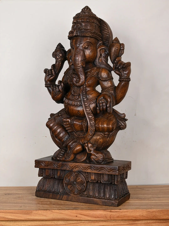 Exquisite Handcrafted Lord Ganesha Wooden Idol 2Ft