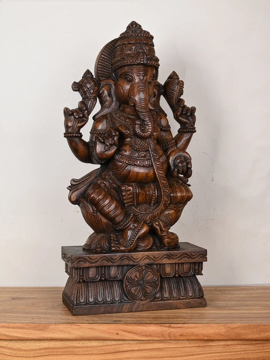 Exquisite Handcrafted Lord Ganesha Wooden Idol 2Ft