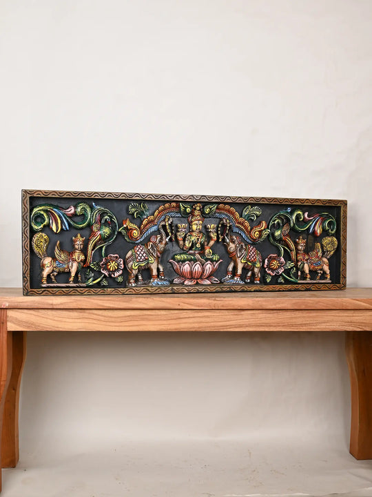 Wooden Gajalakshmi panel 