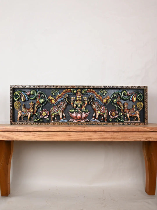 Wooden Gajalakshmi panel 