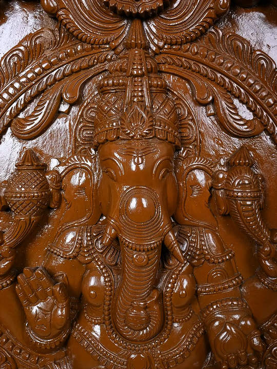 Wooden Lord Ganesha Square Panel 36"