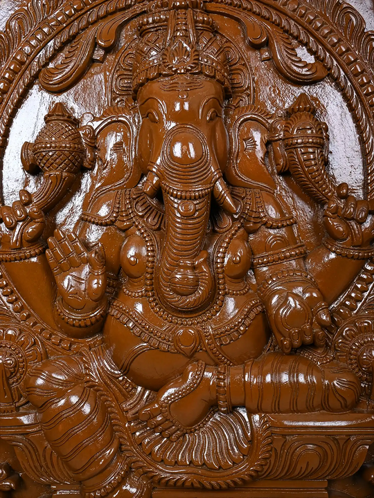 Wooden Lord Ganesha Square Panel 36"