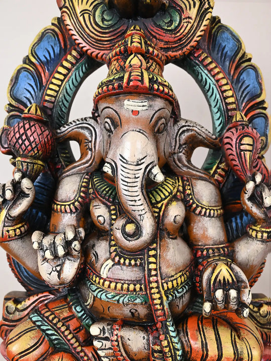 Hand-Painted Ganesha Idol with Ornate Arch Design 24"