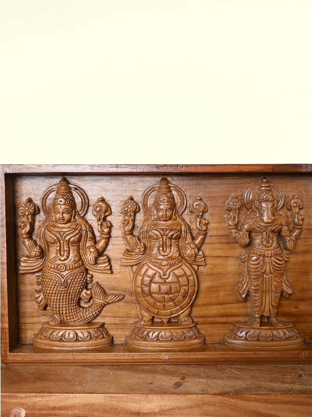 Wooden Vishnu Dashavatara (Ten Avatars) Carved Panel(TEAK WOOD)