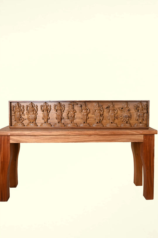 Wooden Vishnu Dashavatara (Ten Avatars) Carved Panel(TEAK WOOD)