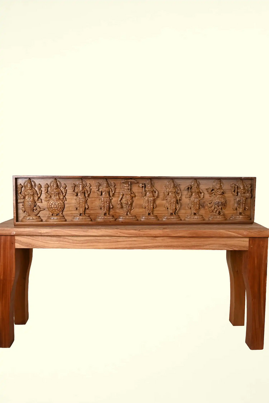 Wooden Vishnu Dashavatara (Ten Avatars) Carved Panel(TEAK WOOD)