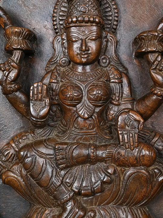 Goddess GajaLakshmi Wooden Handmade Arch Elephants with Sevagars Wall Panel 45"