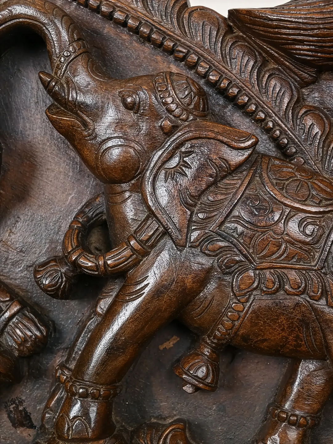 Goddess GajaLakshmi Wooden Handmade Arch Elephants with Sevagars Wall Panel 45"