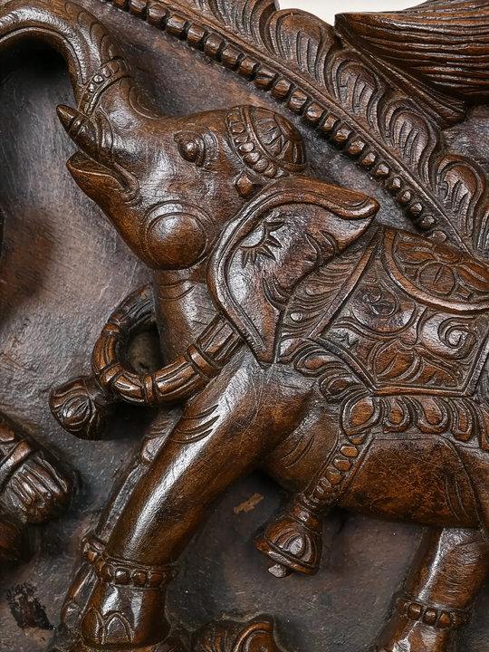 Goddess GajaLakshmi Wooden Handmade Arch Elephants with Sevagars Wall Panel 45"