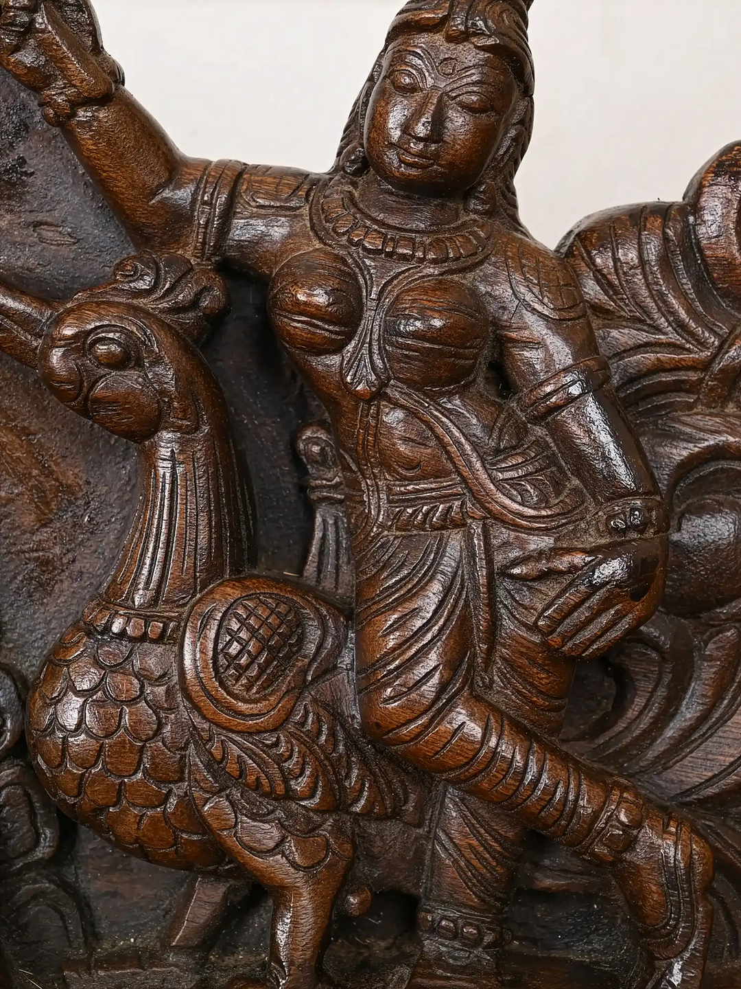 Goddess GajaLakshmi Wooden Handmade Arch Elephants with Sevagars Wall Panel 45"