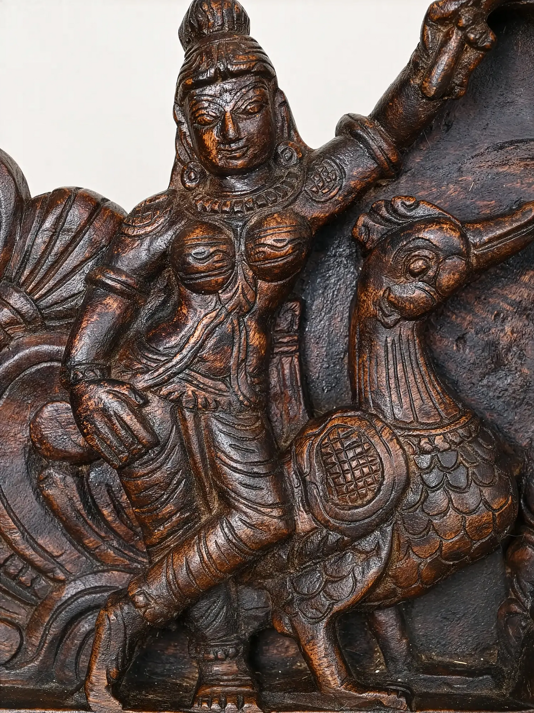 Goddess GajaLakshmi Wooden Handmade Arch Elephants with Sevagars Wall Panel 45"