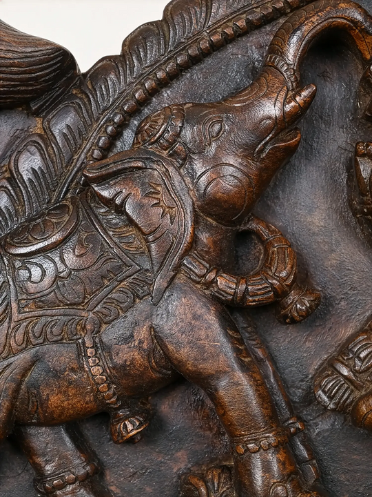 Goddess GajaLakshmi Wooden Handmade Arch Elephants with Sevagars Wall Panel 45"