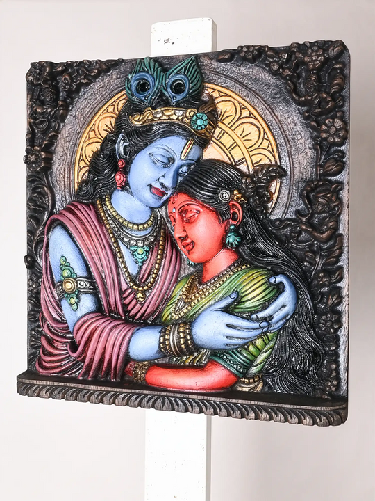 Handcrafted Wooden Radha Krishna Wall mount 15"