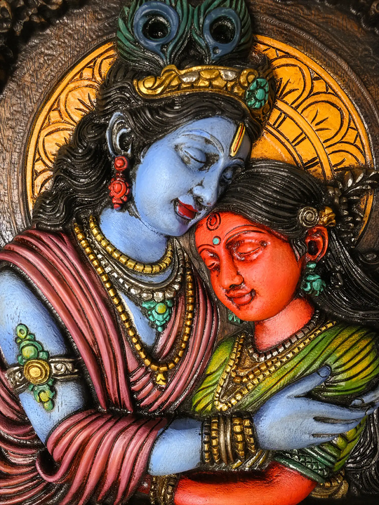 Handcrafted Wooden Radha Krishna Wall mount 15"