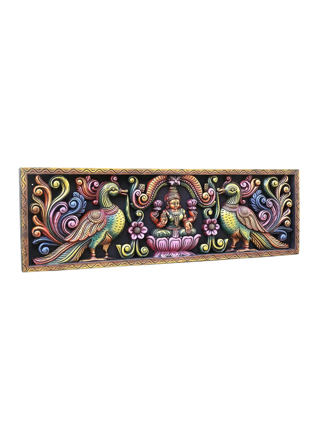 wooden gajalkshmi wall mount panel with hamsa