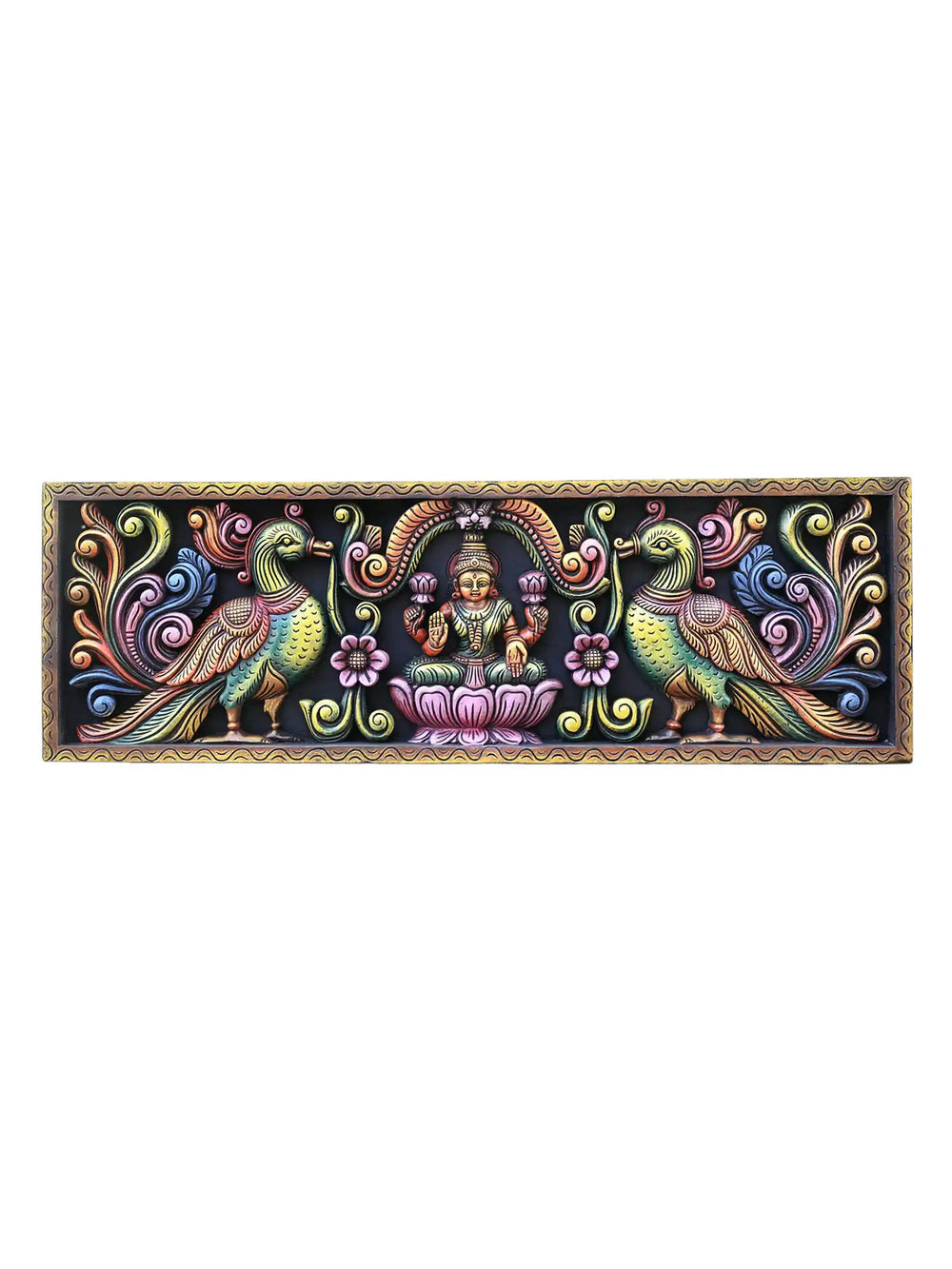wooden gajalkshmi wall mount panel with hamsa