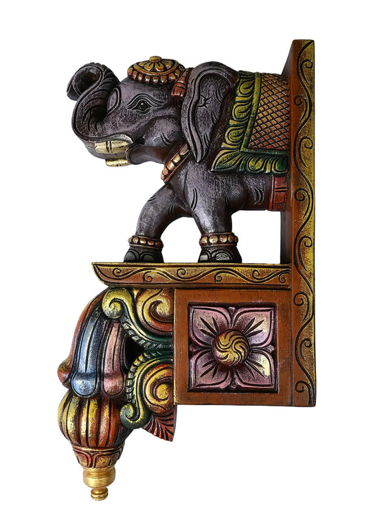 Ethnic Elephant Wall Hanging Bracket Pair – Classic Art Piece 18"