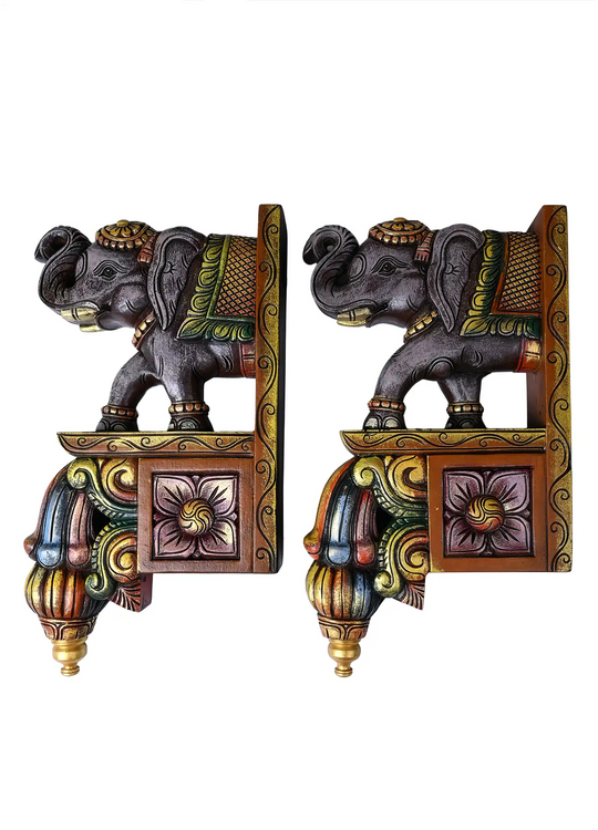 Ethnic Elephant Wall Hanging Bracket Pair – Classic Art Piece 18"
