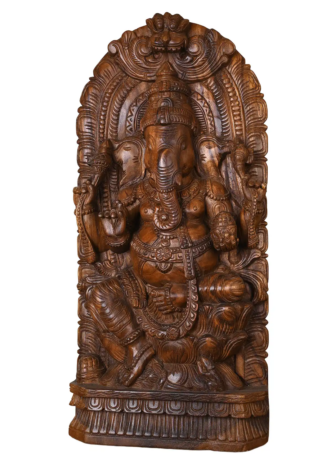Premium Wooden Vinayagar Idol – Detailed Carving with Prabhavali 36"