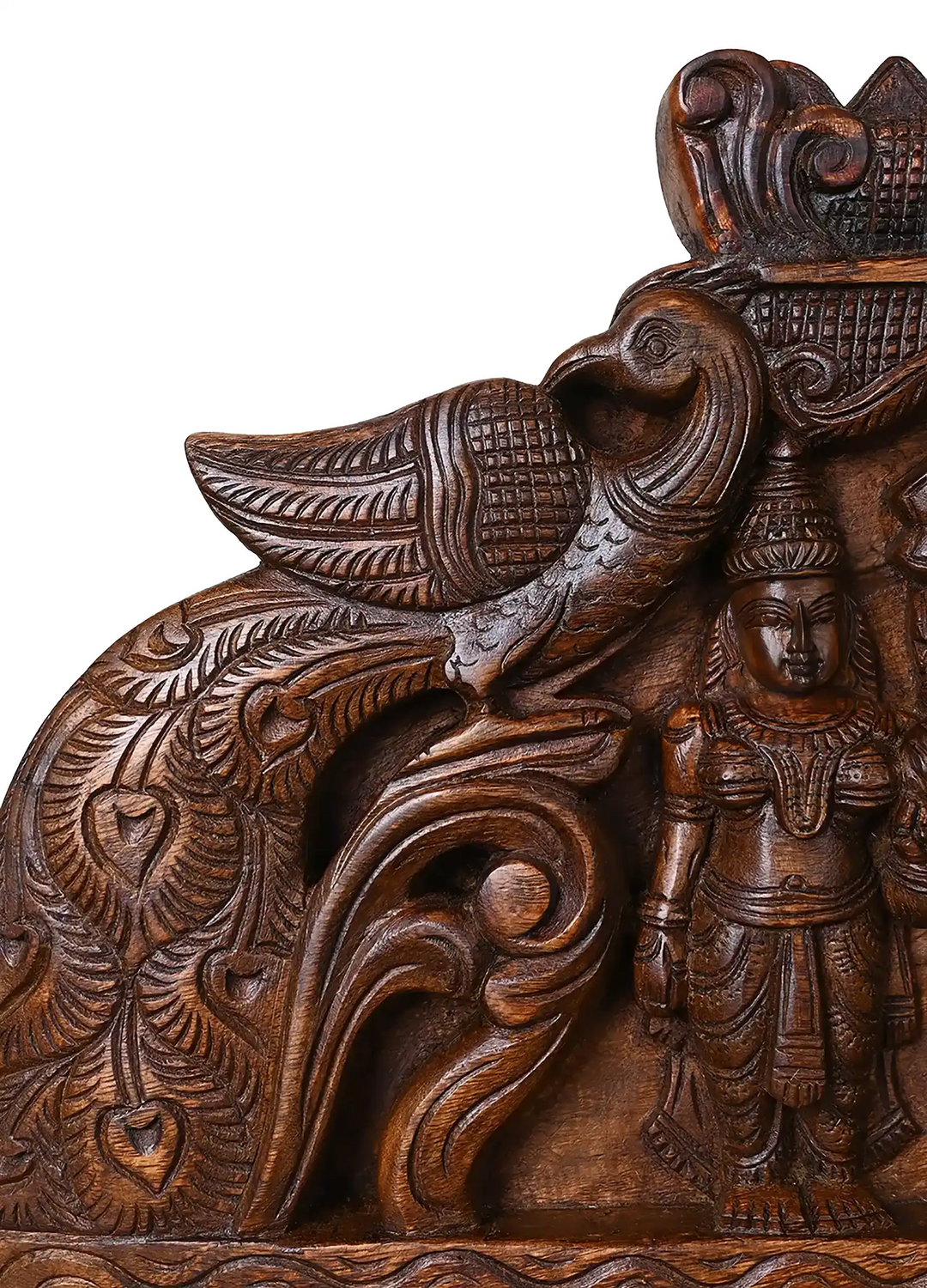 Lord Murugan with Valli and Deivanai Wooden Temple Arch Panel