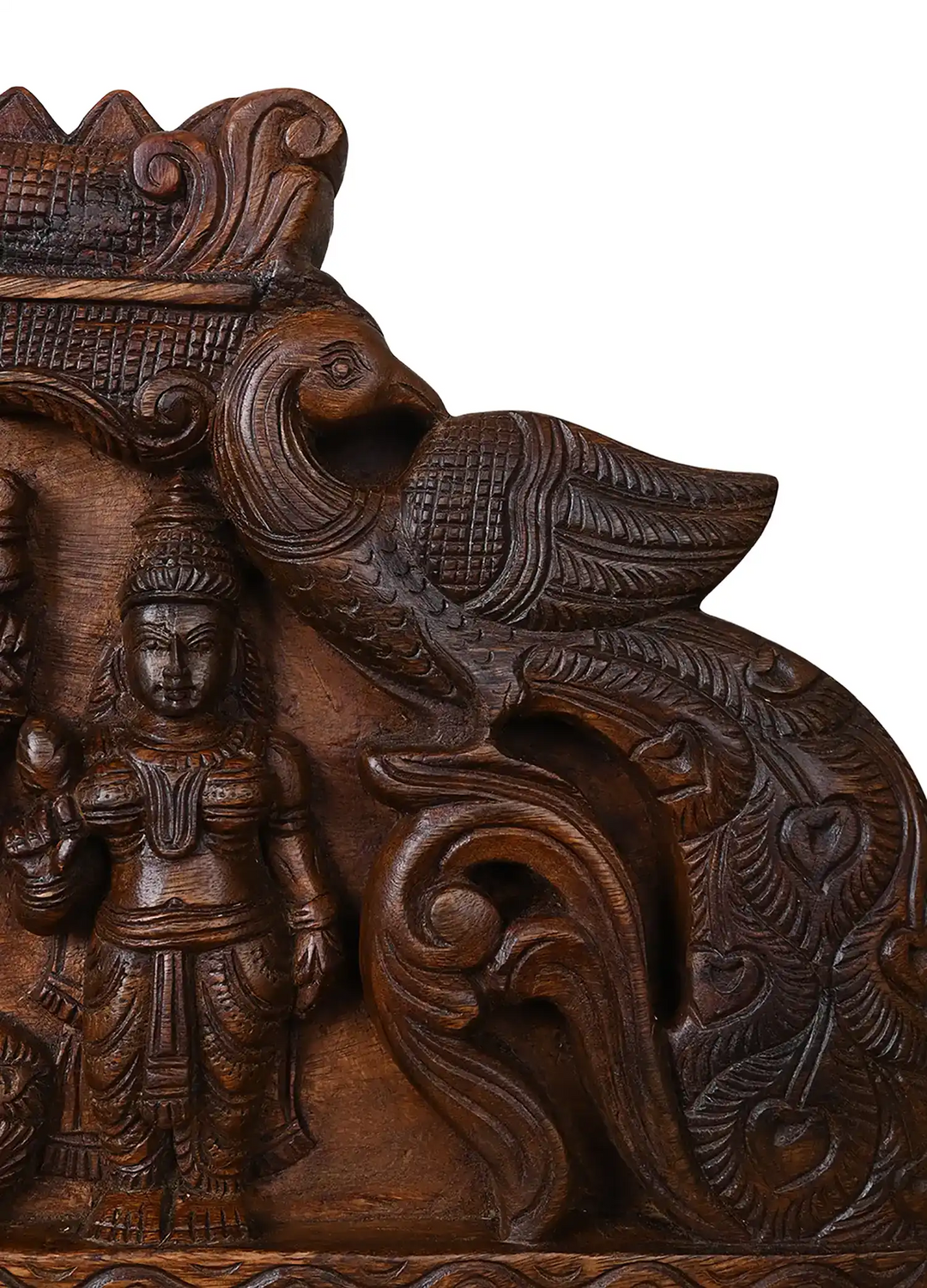 Lord Murugan with Valli and Deivanai Wooden Temple Arch Panel