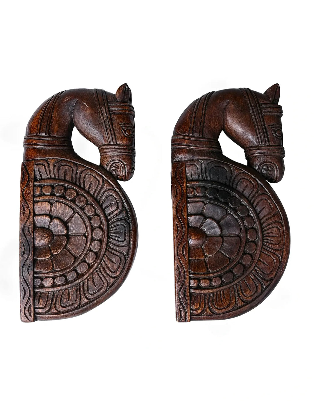 Handcrafted Wooden Horse Wall Corbel Pair 12"