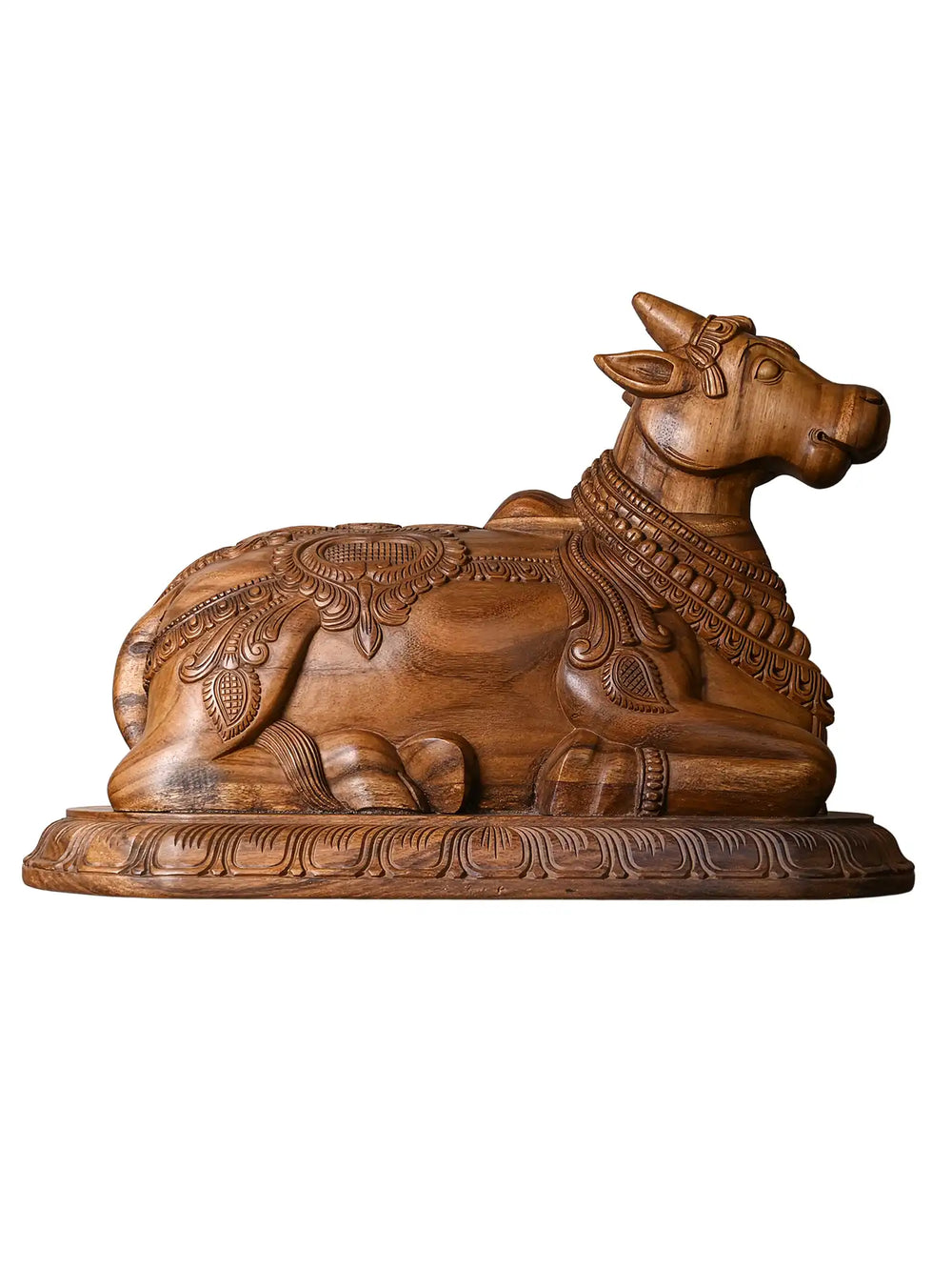 Intricately Handcrafted Wooden Sculpure Of Lord Nandhi 24"