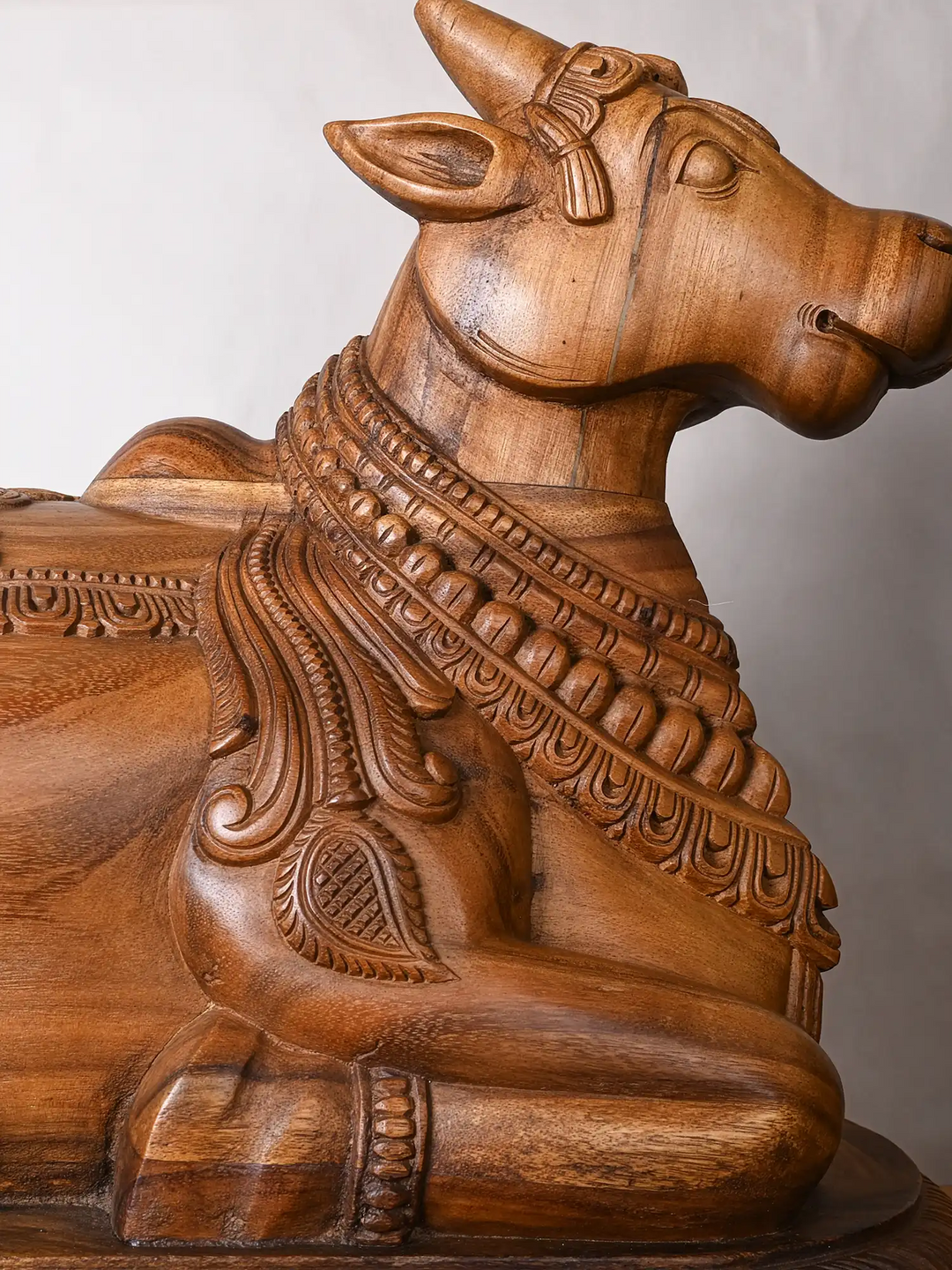 Intricately Handcrafted Wooden Sculpure Of Lord Nandhi 24"