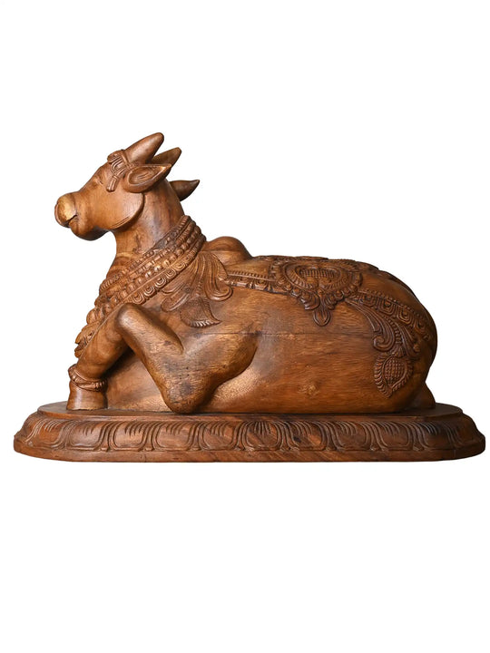 Intricately Handcrafted Wooden Sculpure Of Lord Nandhi 24"