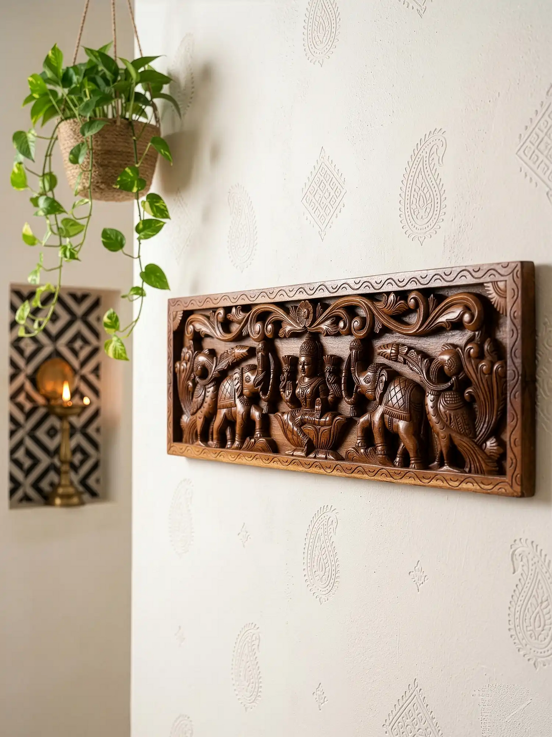 Wooden Decoratives Of Gajalakshmi Wall Hanging