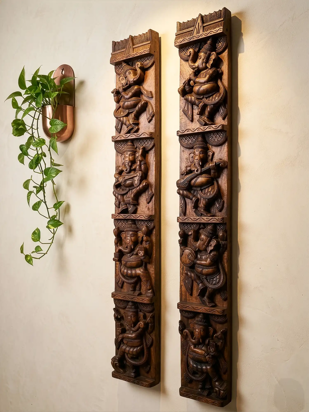 Wooden Ganesha Wall Panel Carving 51"