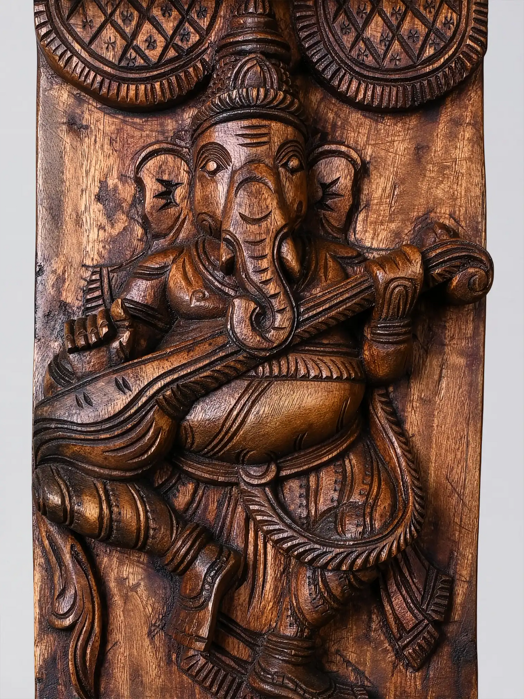 Handmade Wooden Ganesha Wall Panel Carving - Wooden Handicraft Wall Hangings 51"