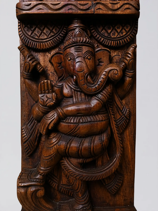 Handmade Wooden Ganesha Wall Panel Carving - Wooden Handicraft Wall Hangings 51"