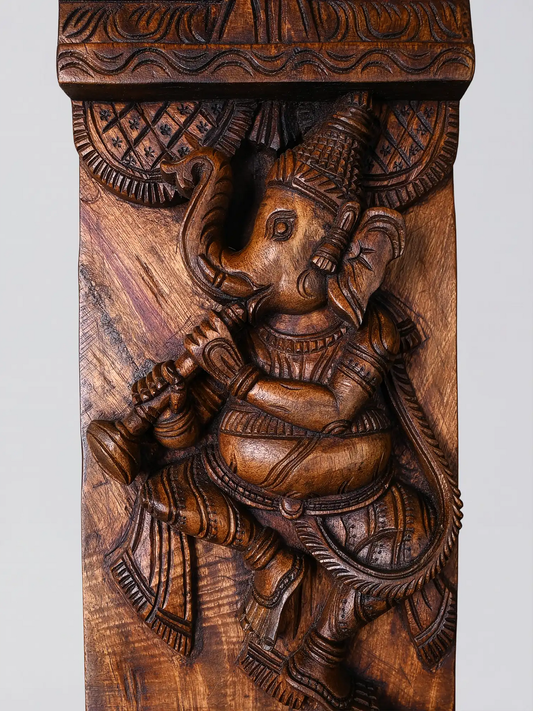 Handmade Wooden Ganesha Wall Panel Carving - Wooden Handicraft Wall Hangings 51"