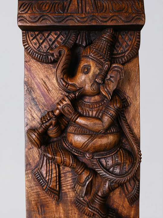 Handmade Wooden Ganesha Wall Panel Carving - Wooden Handicraft Wall Hangings 51"