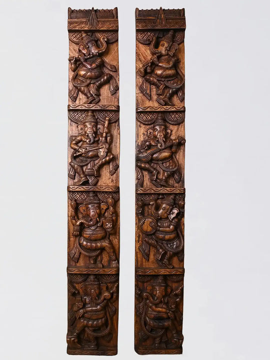 Wooden Ganesha Wall Panel Carving 51"
