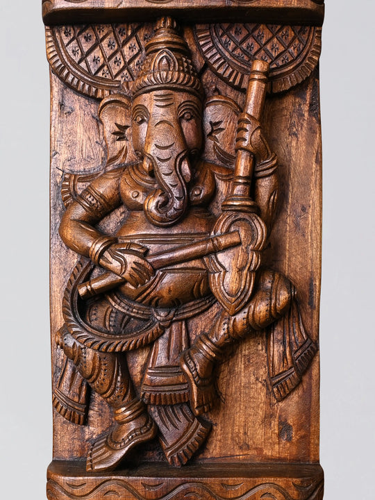 Handmade Wooden Ganesha Wall Panel Carving - Wooden Handicraft Wall Hangings 51"