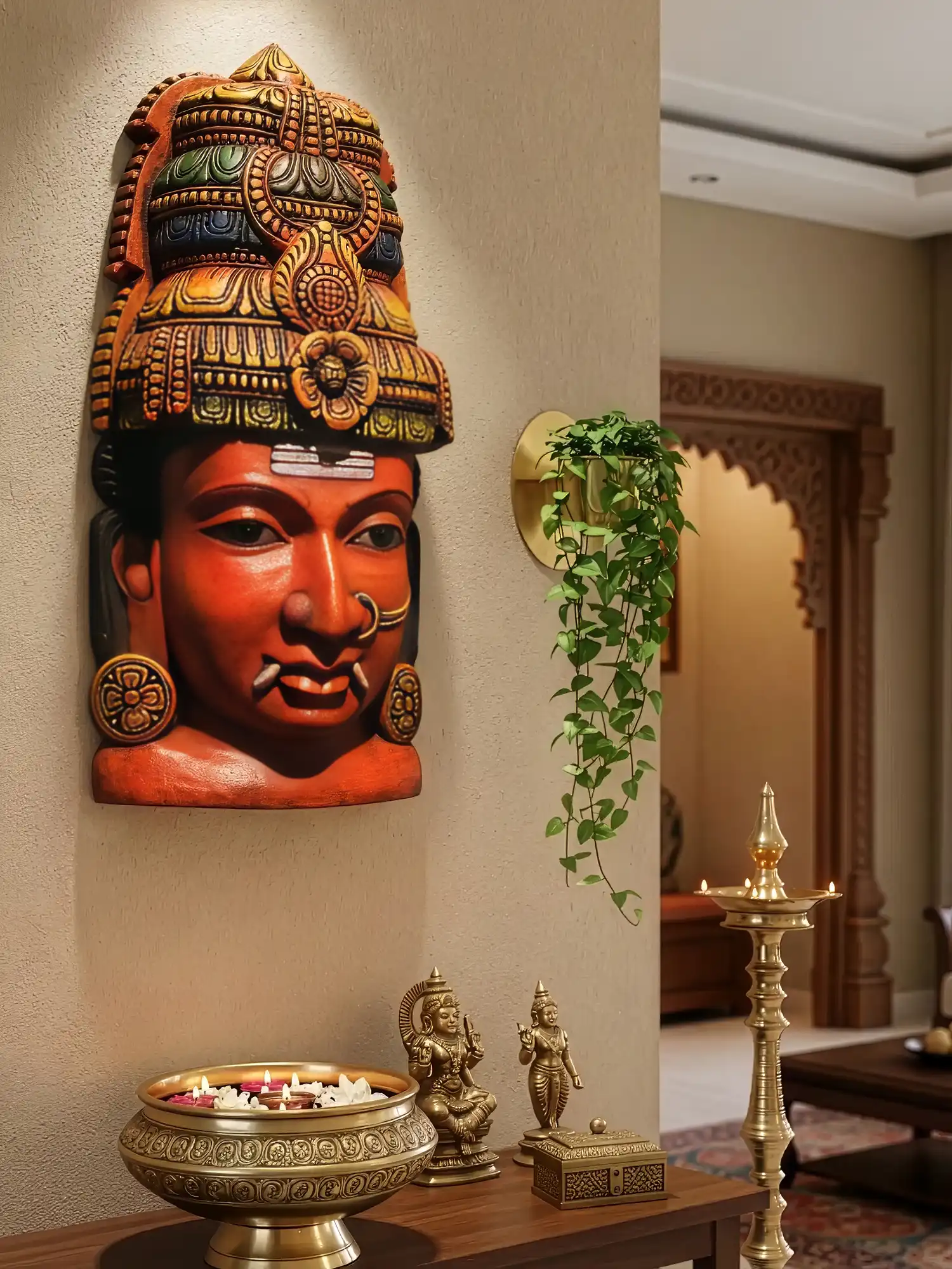 24" Wood Parvathy Amman Veera Roopam Sculpture Wall Art 