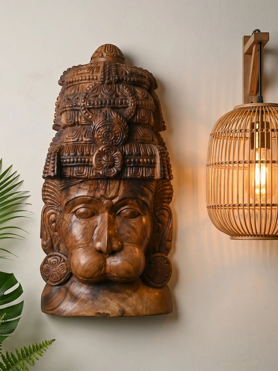 Wooden Hanuman Face Wall Art – Spiritual Anjaneya Home Decor