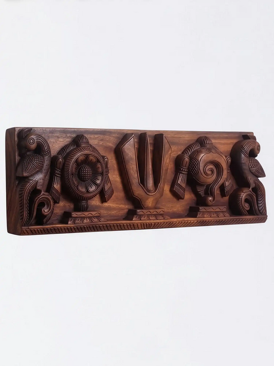 Premium Wooden Shanku Chakra Wall Panel Handmade Carving