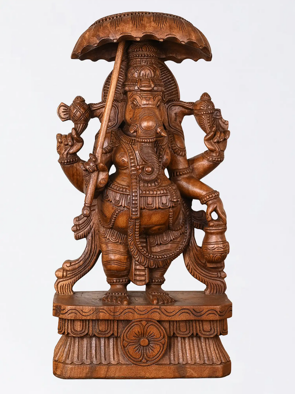 Handcrafted wooden umbrella Ganesha statue for home decor