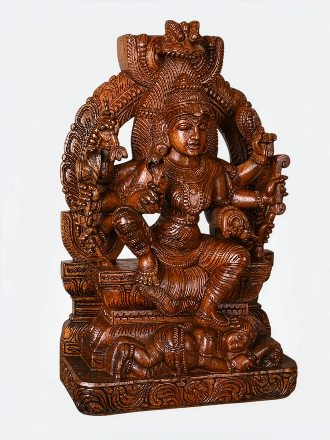 Handcrafted Neem Wood Kula Deivam Amman Statue - Wooden God Idol 24"