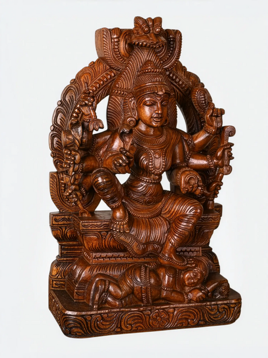 Handcrafted Neem Wood Kula Deivam Amman Statue - Wooden God Idol 24"