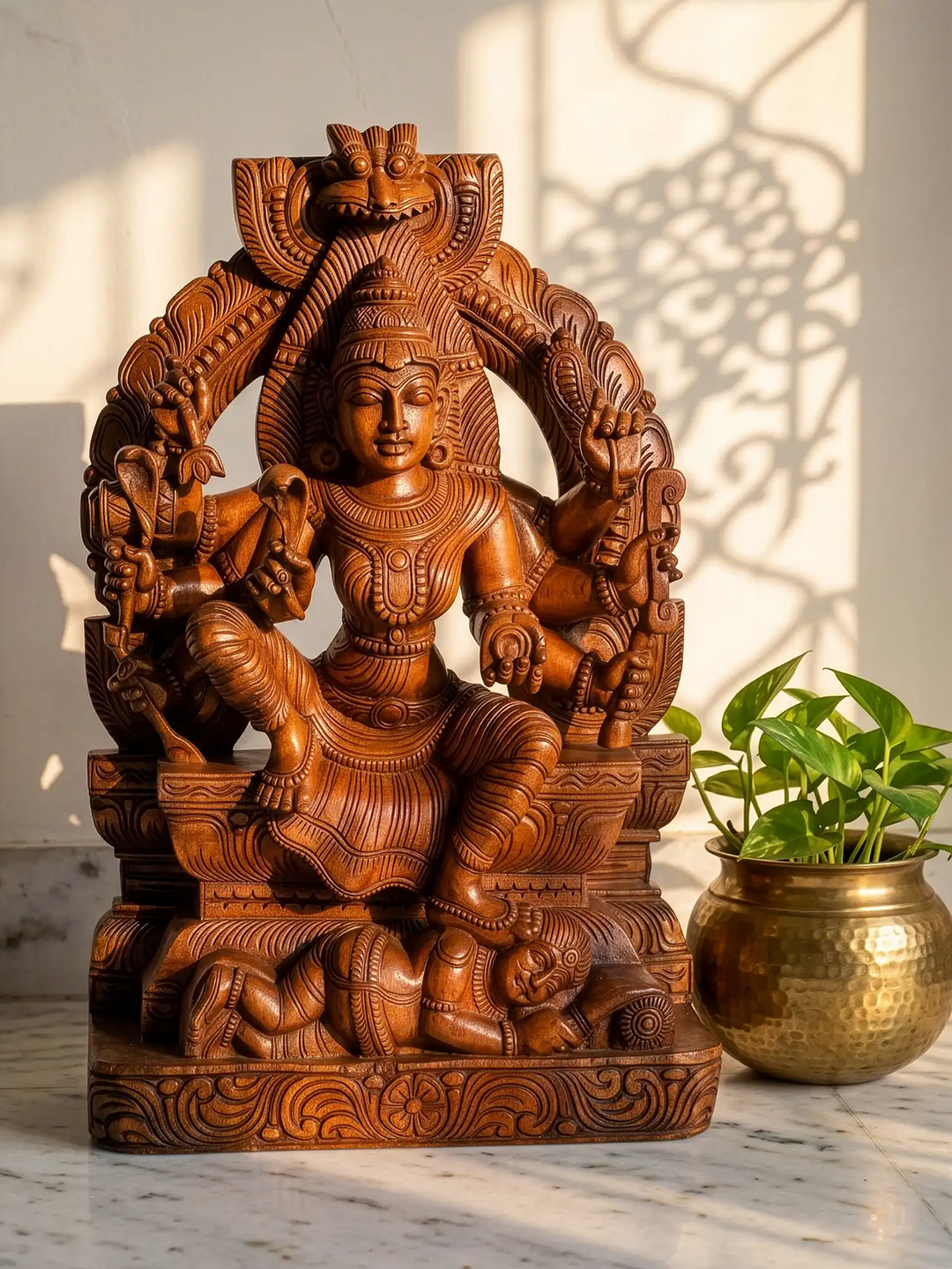 Traditional Wooden Amman Idol for Pooja Room Decor