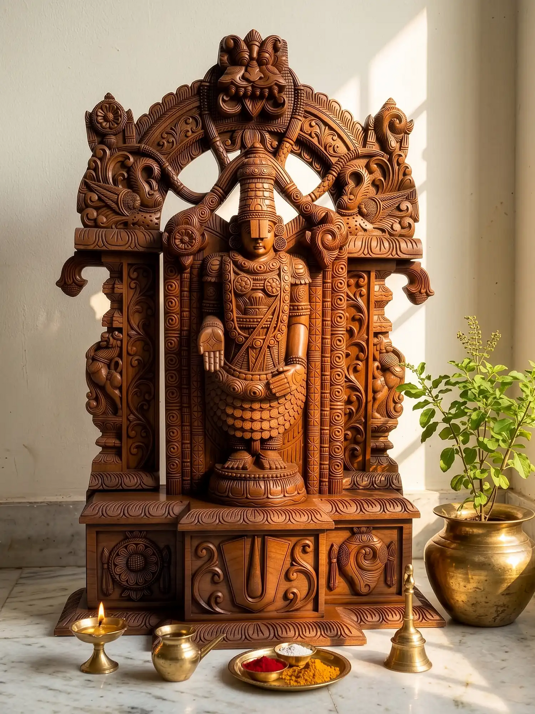 South Indian Wooden Balaji Statue | Sacred Tirupati Perumal Carving